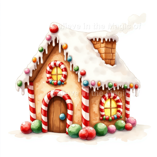 Candyland Gingerbread House Clipart Set 40 Sweet Watercolor Illustrations 20 PNG + 20 JPG Cute Christmas Candy Houses for Crafts Sublimation