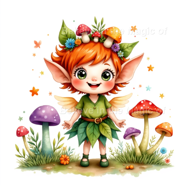 Magical Forest Elf Clipart Set – 48 Watercolor Illustrations (24 PNG + 24 JPG) Fantasy Woodland Elves with Leaf Crowns and Glowing Wings - Image 11