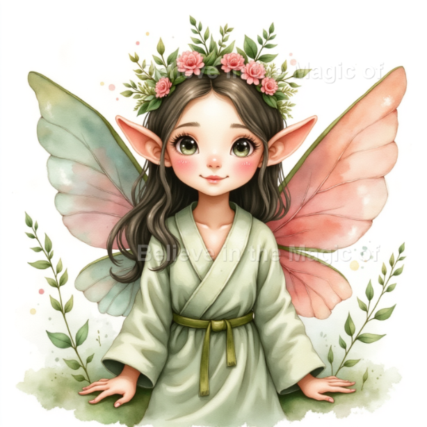 Magical Forest Elf Clipart Set – 48 Watercolor Illustrations (24 PNG + 24 JPG) Fantasy Woodland Elves with Leaf Crowns and Glowing Wings - Image 8