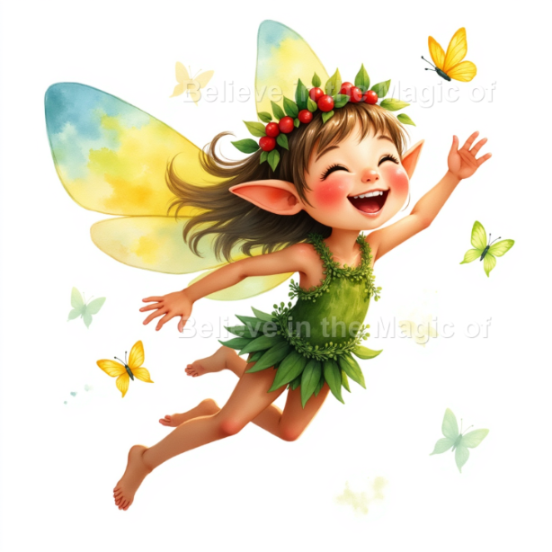 Magical Forest Elf Clipart Set – 48 Watercolor Illustrations (24 PNG + 24 JPG) Fantasy Woodland Elves with Leaf Crowns and Glowing Wings - Image 7