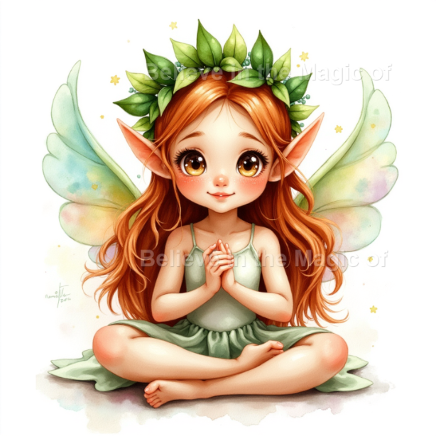 Magical Forest Elf Clipart Set – 48 Watercolor Illustrations (24 PNG + 24 JPG) Fantasy Woodland Elves with Leaf Crowns and Glowing Wings
