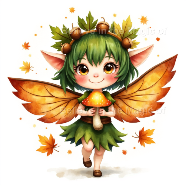 Magical Forest Elf Clipart Set – 48 Watercolor Illustrations (24 PNG + 24 JPG) Fantasy Woodland Elves with Leaf Crowns and Glowing Wings - Image 23