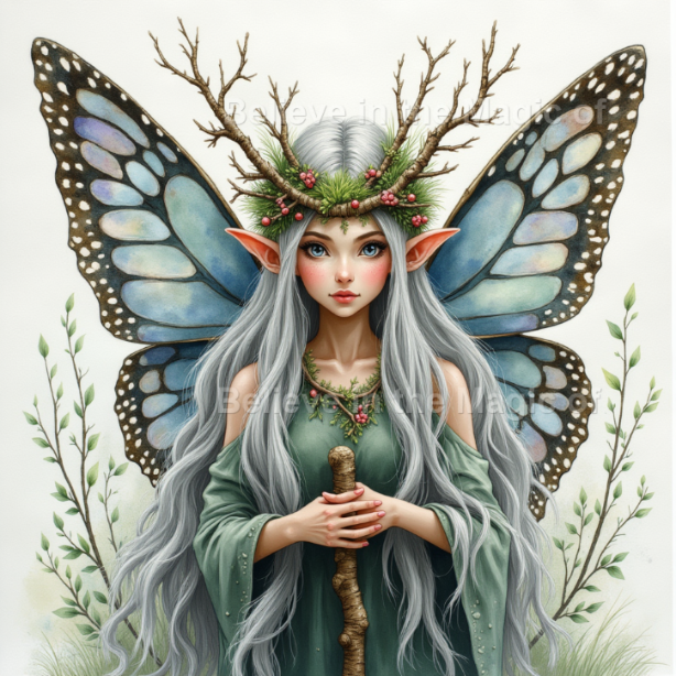 Magical Forest Elf Clipart Set – 48 Watercolor Illustrations (24 PNG + 24 JPG) Fantasy Woodland Elves with Leaf Crowns and Glowing Wings - Image 22