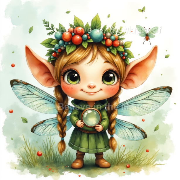Magical Forest Elf Clipart Set – 48 Watercolor Illustrations (24 PNG + 24 JPG) Fantasy Woodland Elves with Leaf Crowns and Glowing Wings - Image 18